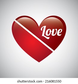 Red heart with text love, vector illustration