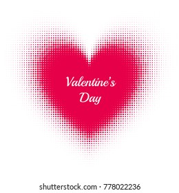 Red heart with the texture of the circles. Geometric halftones.