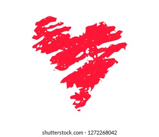 Red heart textured vector illustration on white background. St Valentine Day clipart. Chalk texture red heart for romantic design. Love heart drawing clip art. Rough grungy icon for wedding design