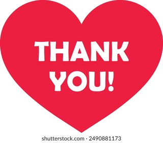 Red heart with thank you text . Thank you in red heart . Vector illustration