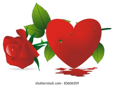 red heart and thorns roses