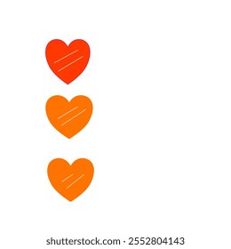 Corazón rojo. Tres corazones, color degradado, arreglo de Vertical. Corazones de gradiente rojo a naranja apilados verticalmente. 
