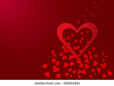 Red heart through which flows of red hearts. All is on a red background with light in the upper left corner.