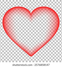 Red heart with transparency effect on a transparent background. Transparent hollow love hearts vector illustration.