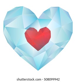 Red Heart in Transparent Ice Polygonal Style