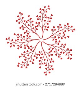 Patrón de corazón floral del amor del Vector de mandala de la rama del árbol del corazón rojo sobre fondo blanco.