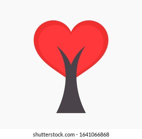 Red heart tree icon. Vector illustration.