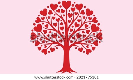 Red Heart Tree Symbol of Love Romance and Valentine Vector Illustration