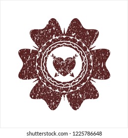 Red heart with two arrows icon inside distress rubber stamp with grunge texture