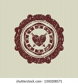 Red heart with two arrows icon inside distress rubber seal
