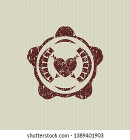 Red heart with two arrows icon inside grunge seal