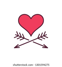 Red Heart with Two Arrows vector creative icon or symbol on white background