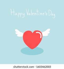 red heart with  two little white wings, Valentine's day concept
