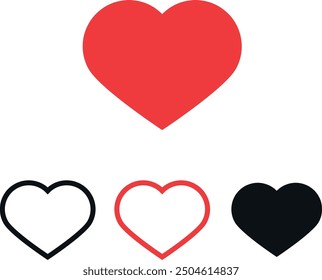 Red heart with two outlined hearts in black and red, and a solid black heart below.