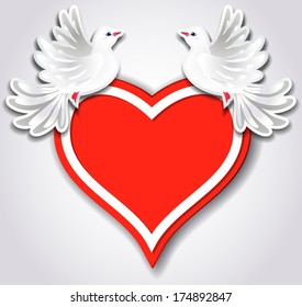 Red heart and two pigeons