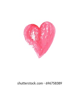 Red heart Valentine background. Watercolor hand drawn heart on white background . Sketch style icon. Watercolor vector illustration