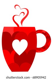 Red heart valentine mug. Vector illustration