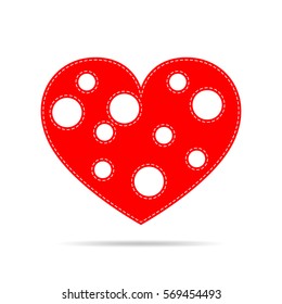 Red heart for the Valentine's day. Abstract heart on white background in flat design. Vector illustration.