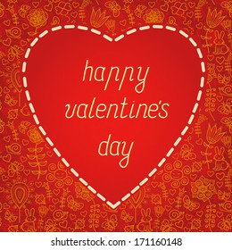 Red heart Valentines day card with floral background