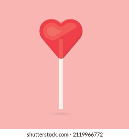red heart Valentine's Day lollipop- vector illustration