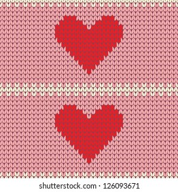Red heart valentine's day seamless knitted vector pattern