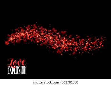 Red Heart. Valentines Day Vector Background With Sparkles and Glitters. Holiday Design. Valentines Day. Vector Illustration Abstract.