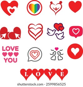 Red Heart Vector Collection Cute Love Symbols Valentine Icons