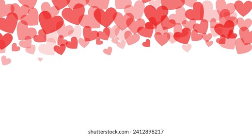 Red heart vector confetti, valentine day falling stars border, greeting concept, isolated