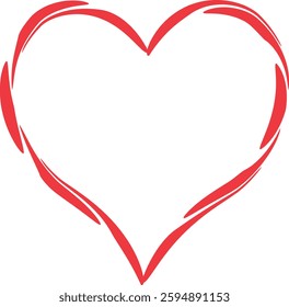 Red heart vector emblem or logo drawing, hand drawn flat cartoon sketch. Greeting card template for Valentine's Day and Mother's Day.	