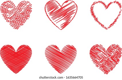 Red heart vector. Hand drawn love icon isolated. Collection of heart icon hand drawn vector for love logo, heart symbol, doodle icon, greeting card and Valentine's day. Painted grunge vector shape