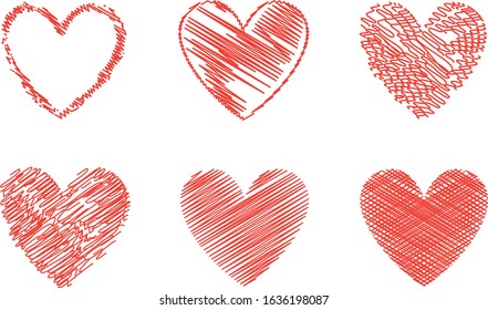 Red heart vector. Hand drawn love icon isolated. Collection of heart icon hand drawn vector for love logo, heart symbol, doodle icon, greeting card and Valentine's day. Painted grunge vector shape