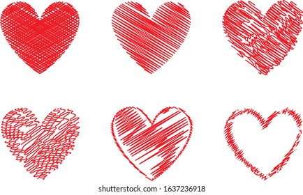 Red heart vector. Hand drawn love icon isolated. Collection of heart icon hand drawn vector for love logo, heart symbol, doodle icon, greeting card and Valentine's day. Painted grunge vector shape