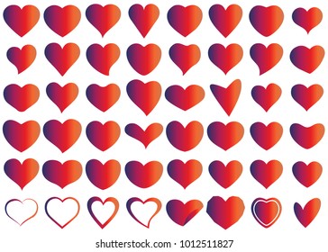 Red heart vector icon background set for Valentine's day