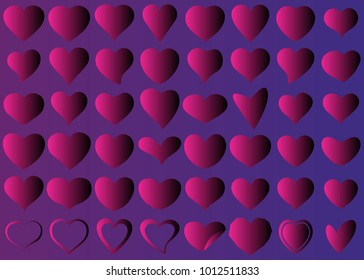 Red heart vector icon background set for Valentine's day