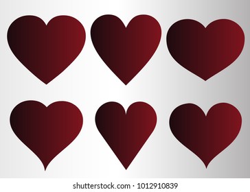Red heart vector icon background set for Valentine's day, medical illustration, love story symbol. Health medical flat logo. Romantic amour beautiful shape