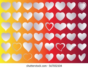 Red heart vector icon background set for Valentine's day, medical illustration, love story symbol. Health medical flat logo. Romantic amour beautiful shape