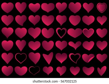 Red heart vector icon background set for Valentine's day, medical illustration, love story symbol. Health medical flat logo. Romantic amour beautiful shape