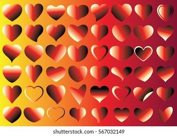 Red heart vector icon background set for Valentine's day, medical illustration, love story symbol. Health medical flat logo. Romantic amour beautiful shape