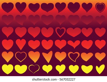 Red heart vector icon background set for Valentine's day, medical illustration, love story symbol. Health medical flat logo. Romantic amour beautiful shape