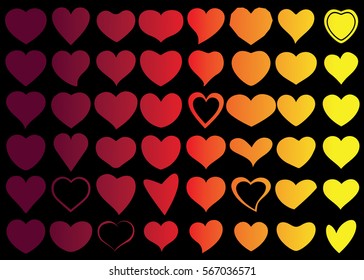 Red heart vector icon background set for Valentine's day, medical illustration, love story symbol. Health medical flat logo. Romantic amour beautiful shape