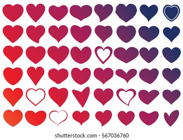 Red heart vector icon background set for Valentine's day, medical illustration, love story symbol. Health medical flat logo. Romantic amour beautiful shape