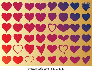 Red heart vector icon background set for Valentine's day, medical illustration, love story symbol. Health medical flat logo. Romantic amour beautiful shape