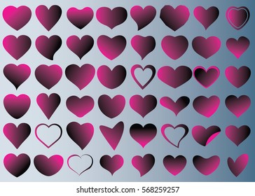 Red heart vector icon background set for Valentine's day, medical illustration, love story symbol. Health medical flat logo. Romantic amour beautiful shape