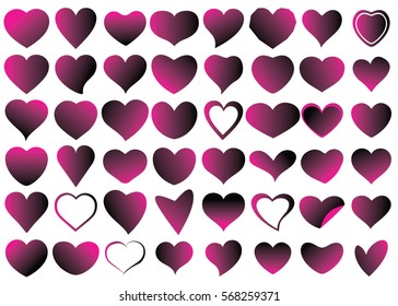 Red heart vector icon background set for Valentine's day, medical illustration, love story symbol. Health medical flat logo. Romantic amour beautiful shape
