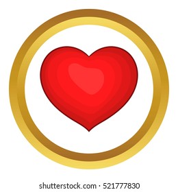 Red heart vector icon in golden circle, cartoon style isolated on white background