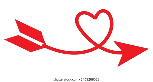 Icono de Vector Corazón Rojo con flecha larga. Icono de corazón y flecha. Símbolos de amor, icono aislado sobre fondo blanco. Corazón, amor, icono para el día de San Valentín. Ilustración vectorial.