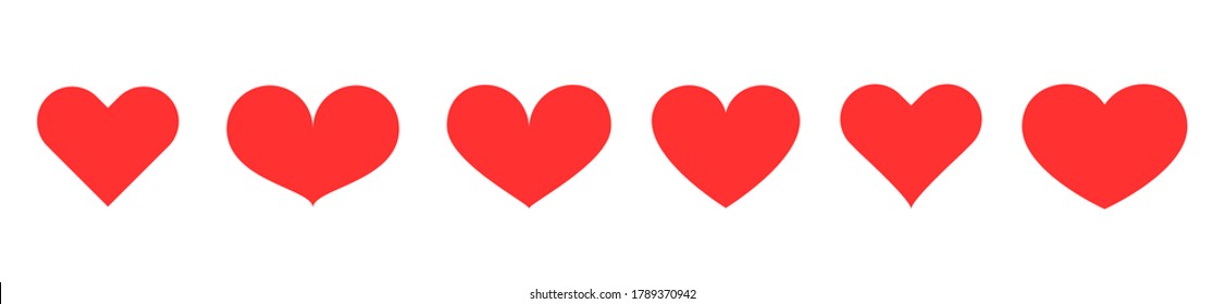 Red heart vector icon set isolated on white background. Vector illustration.