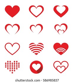 Red Heart vector icon Set
