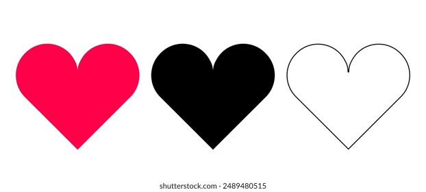 Icono de Vector de corazón rojo, arte de Clip de San Valentín, forma de corazón negro y contorno, emoción, relación, ícono aislado romántico, símbolo para la boda y decoración de aniversario.