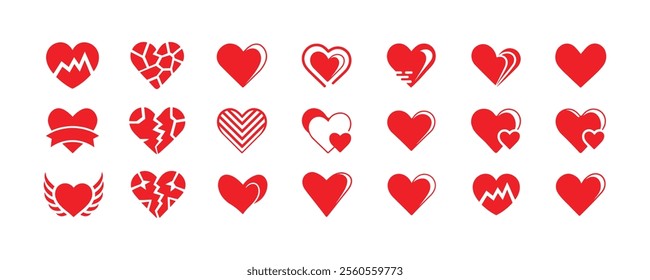 Red Heart Vector Icons for Valentine’s Day Romance and Love Themed Editable Creative Projects